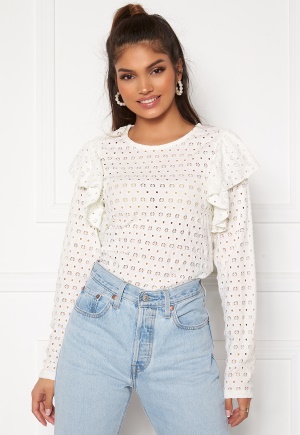 Pieces Christy LS Frill Top Cloud Dancer XS