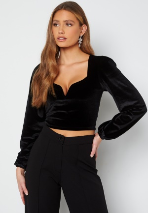 BUBBLEROOM Rudina puff sleeve velvet top Black S