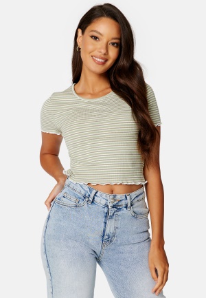 BUBBLEROOM Hallie striped rib top Green / Striped XL
