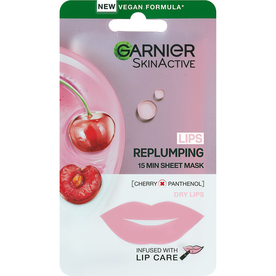 Lips Replumping 15 min Sheet Mask Cherry, 5 g Garnier Huultenpullistaja