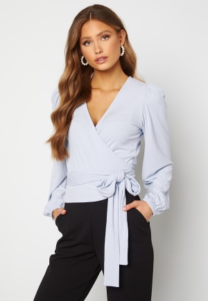 BUBBLEROOM Vilja rib wrap top Light blue M