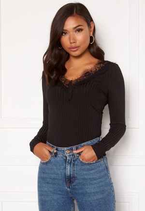 Rut & Circle Delia LS Lace Top Black XS