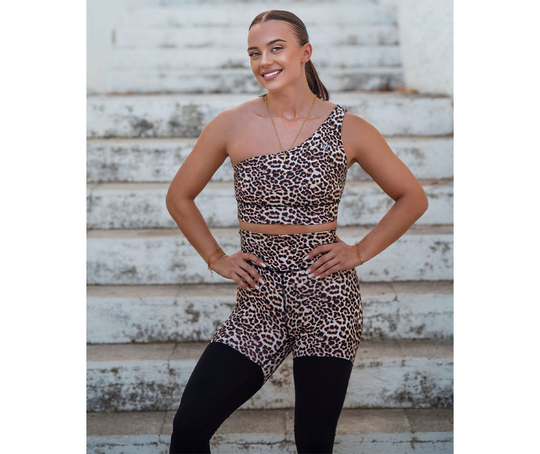 M-NUTRITION Sports Wear Jungle Collection Two Tone Scrunch Butt Tights, Yellow Leopard / Black