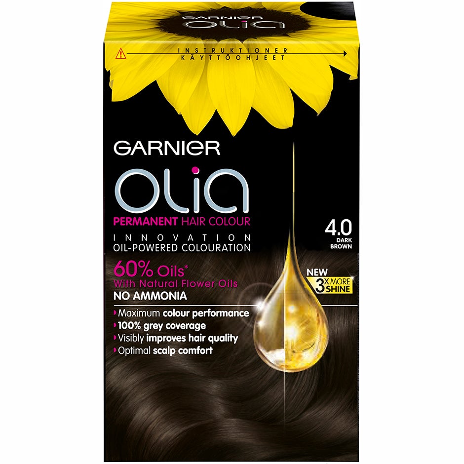 Garnier Olia Permanent Hair Colour, 4.0 Dark Brown, Garnier Hiusvärit