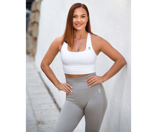 M-NUTRITION Sports Wear Seamless Butt Booster tights, Light Grey Matt / Beige