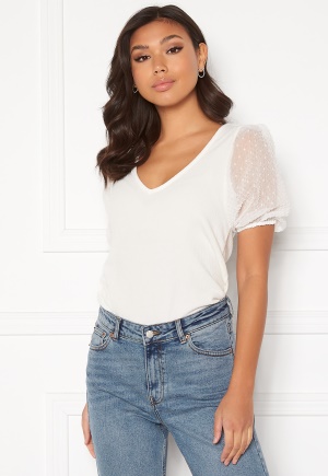 VILA Azure Rev V-Neck 2/4 Top Cloud Dancer M