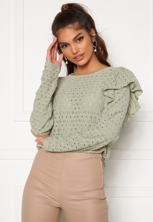 Pieces Christy LS Frill Top Desert Sage XL