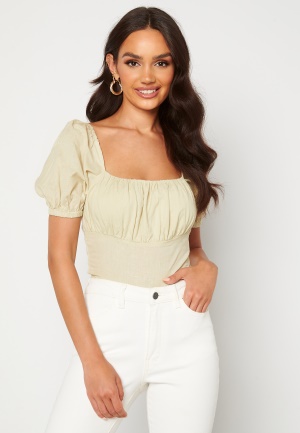 Alexandra Nilsson X Bubbleroom Puff Sleeve Cropped Top Beige 36