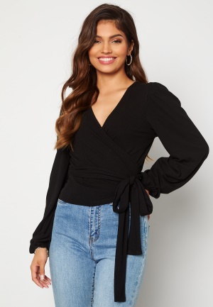 BUBBLEROOM Vilja rib wrap top Black XS