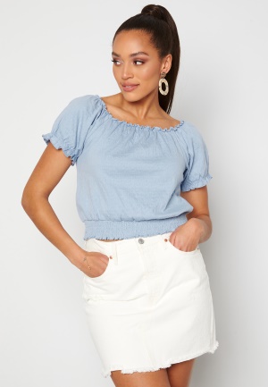 Pieces Leaf Ss Cropped Smock Top Kentucky Blue XS