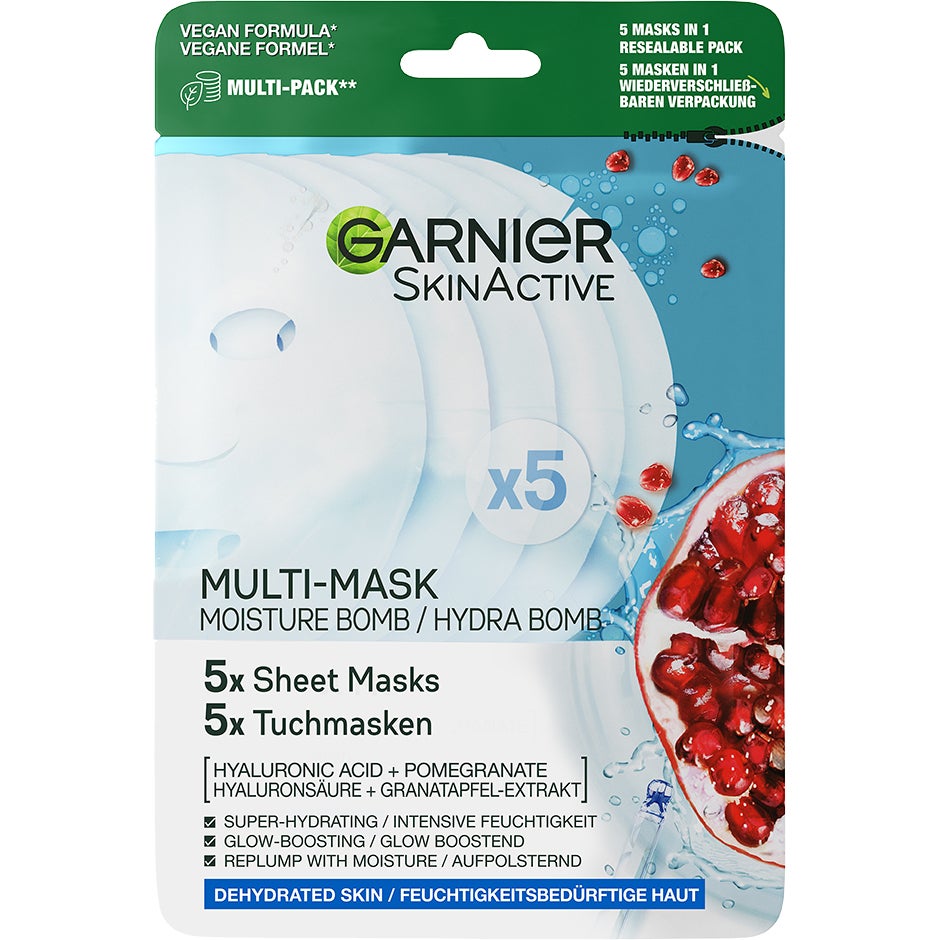 Moisture Bomb Pomegranate Hydrating Sheet Mask - x5 Pack, 95 g Garnier Kangasnaamiot