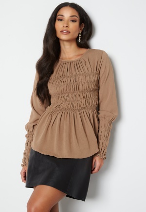 Pieces Kajanna LS Top Taupe Grey XS