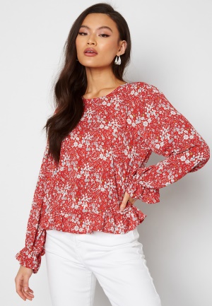 ONLY Alma Life Poly Frill Top High Risk Red AOP: M XS