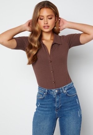 BUBBLEROOM Nola rib top Dark brown XS