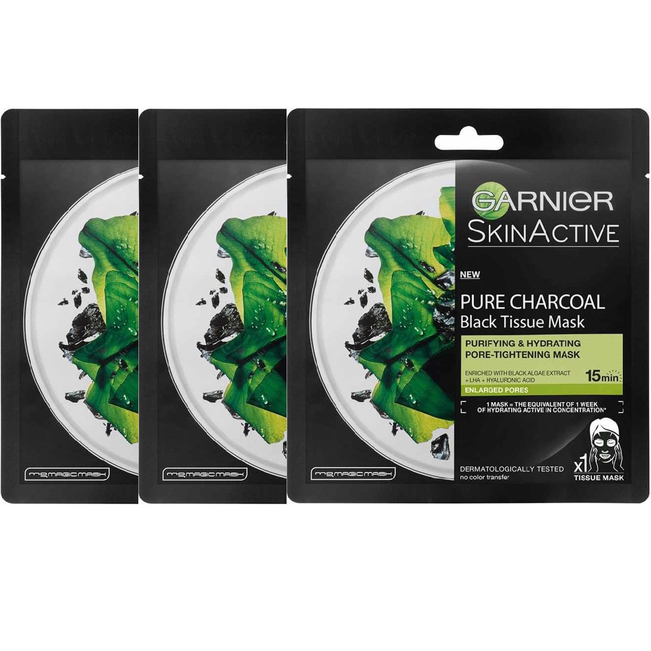 Garnier - 3x Face Pure Charcoal Black Tissue Mask Black Algae