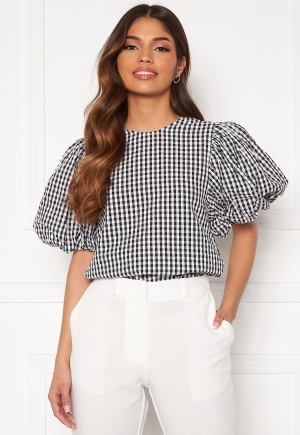 VERO MODA Oline 2/4 O-Neck Top Snow White/ Checks S