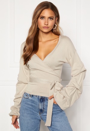 BUBBLEROOM Maggie knitted wrap top Light beige L