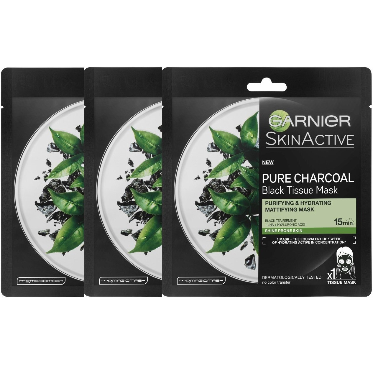 Garnier - 3x Face Pure Charcoal Black Tissue Mask Black Tea