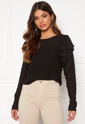Pieces Christy LS Frill Top Black XS