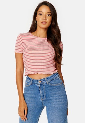 BUBBLEROOM Hallie striped rib top Coral / Striped L