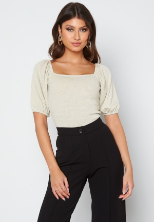 BUBBLEROOM Marlowe puff sleeve sparkling top Champagne / Silver L