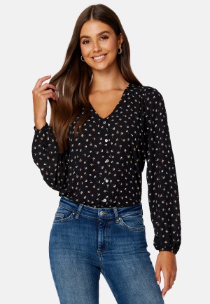 ONLY Sonja Life L/S Button Top Black AOP:JULIA SMAL M