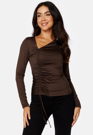 BUBBLEROOM Tara drawstring top Dark brown L