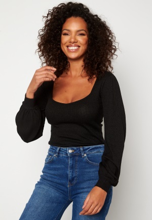BUBBLEROOM Minnie fine knitted puff sleeve top Black XS