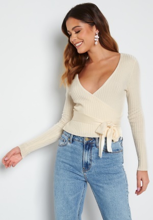 BUBBLEROOM Enea knitted wrap top Offwhite S