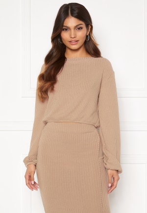 Sara Sieppi x Bubbleroom Boat Neck Rib Top Dark beige M