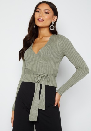 BUBBLEROOM Enea knitted wrap top Dusty green L