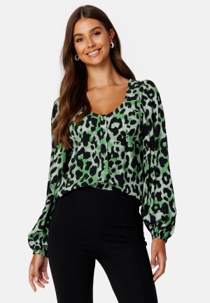 VILA Fini V-Neck L/S Top/SU Mineral Green AOP:Li 34