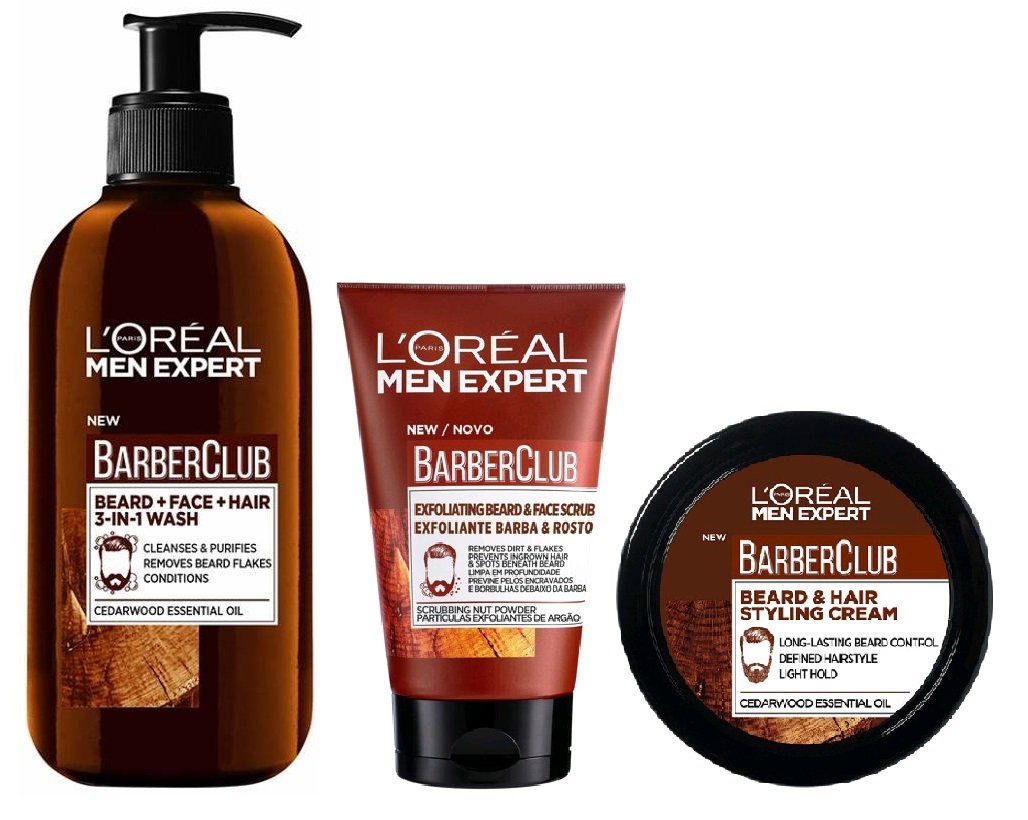 L'Oréal - Men Expert Barber Club Beard and Face Wash 200 ml + Styling Creme 50 ml + Exfoliating Beard&Face Scrub 100 ml