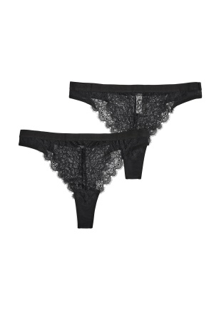 BUBBLEROOM 2-pack Henriette Lace Thong Black / Black L