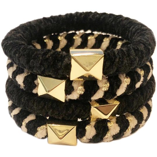 Fluffy Fat Hair Tie 4 Pk W/Gold, Dark Ponnarit