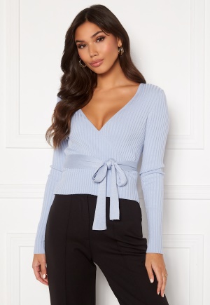 BUBBLEROOM Enea knitted wrap top Light blue L