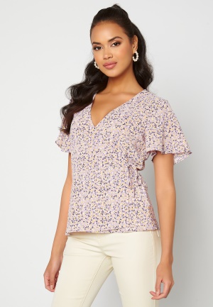 VILA Lovie S/S Wrap Top Laveder AOP Sia 40