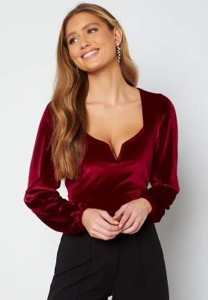 BUBBLEROOM Rudina puff sleeve velvet top Wine-red XS
