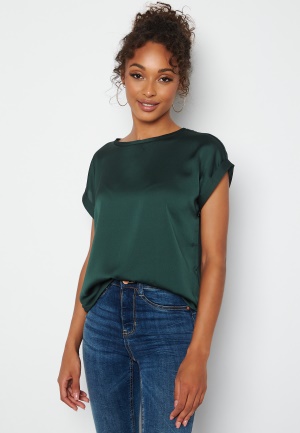 VILA Ellette S/S Satin Top Darkest Spruce 40