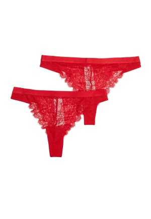BUBBLEROOM 2-pack Henriette Lace Thong Red / Red S