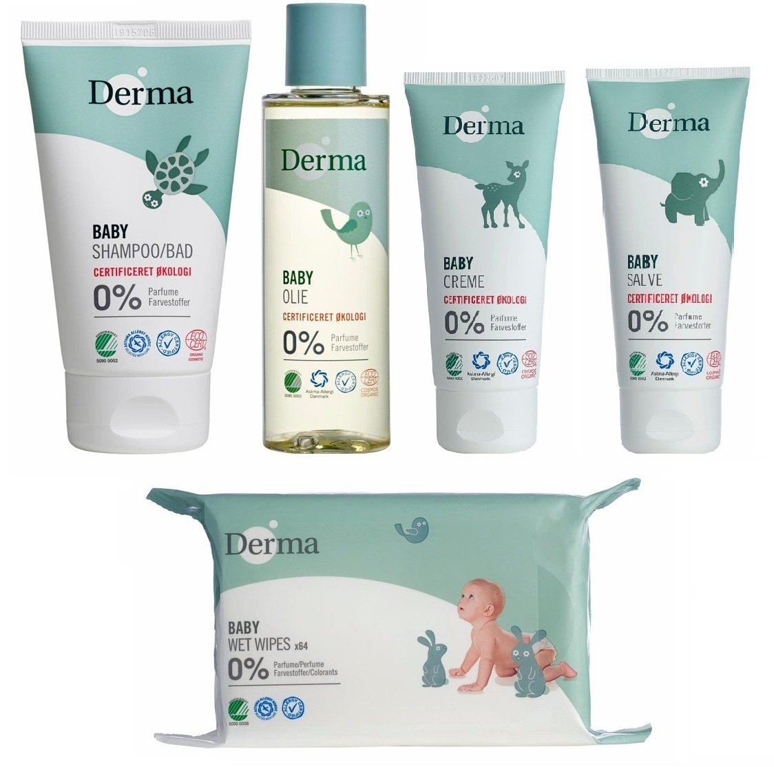 Derma - Eco Baby Shampoo/Bath 150 ml + Oil 150 ml + Cream 100 ml + Ointment 100 ml + Wet Wipes 64 pcs