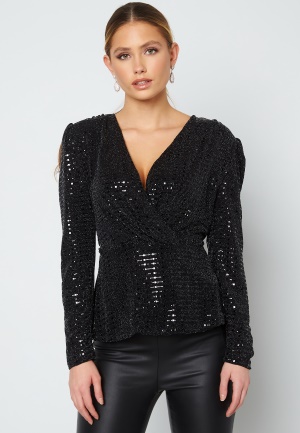 VILA Feste L/S Top Black AOP Silver S