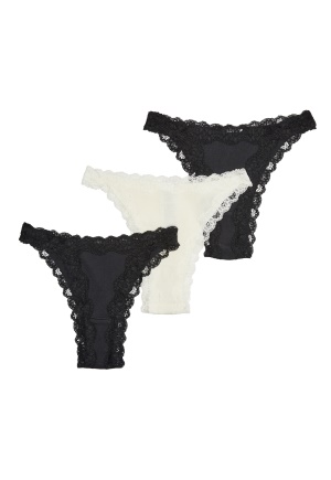 BUBBLEROOM 3-pack Ginnie Lace Edge Brazilian Black / Black / White XS