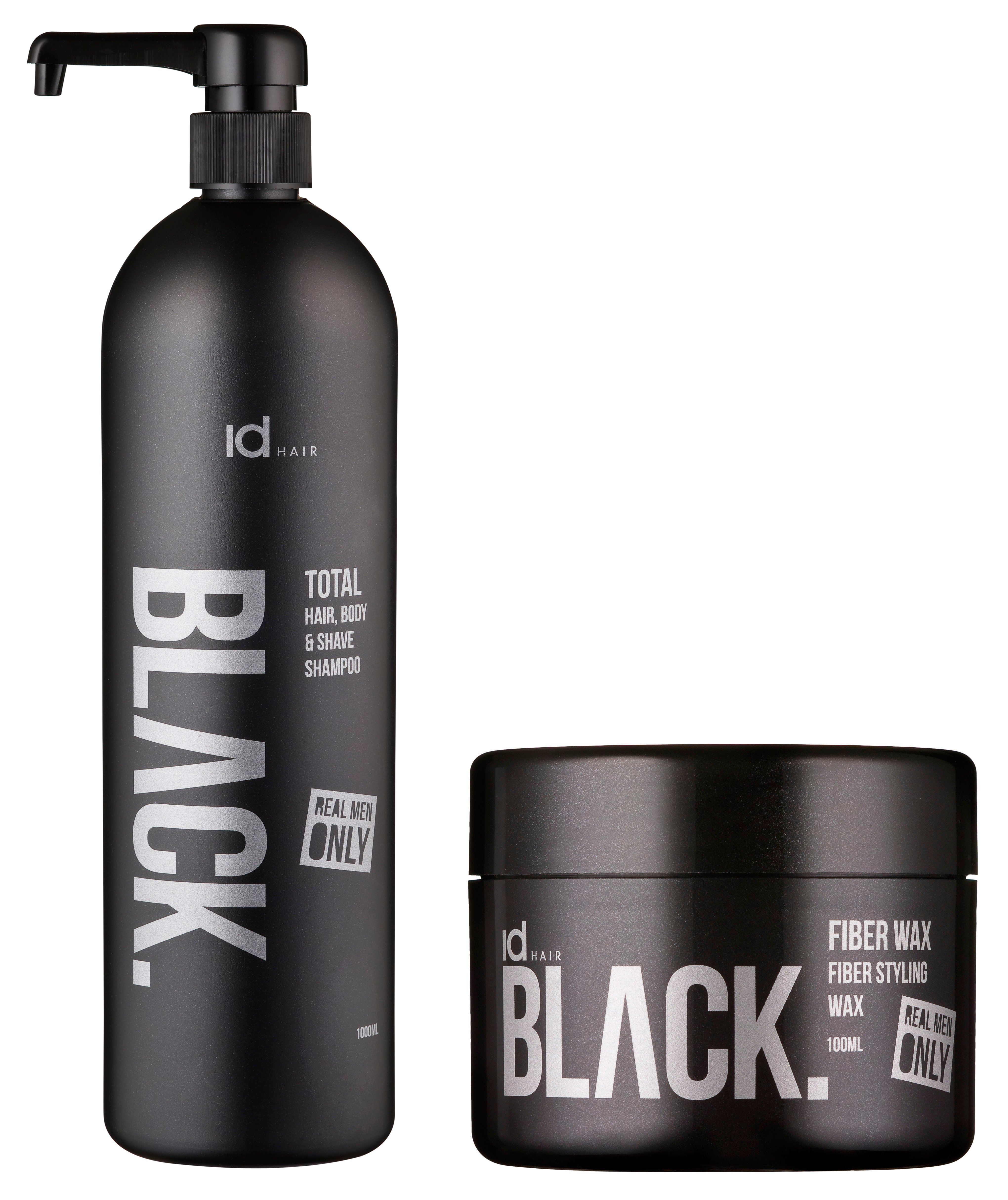 IdHAIR - Black Shampoo Total 3 in 1 1000 ml + Black Fiber Wax 100 ml
