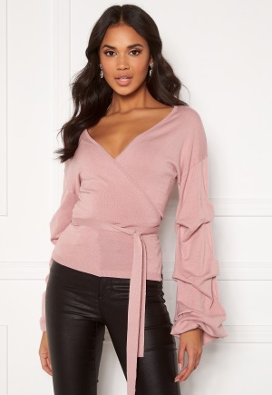 BUBBLEROOM Maggie knitted wrap top Dusty pink L