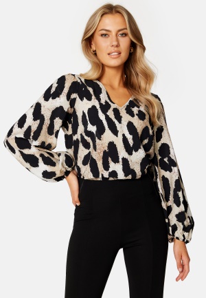 Object Collectors Item Leonora L/S V-Neck Top Sandshell AOP:Big le 40